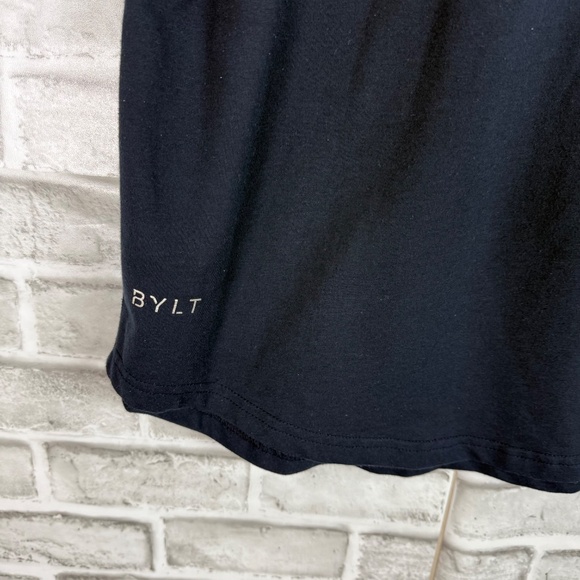 BYLT Premium Drop Cut Short Sleeve Solid Navy Blue Crew Neck Shirt Mens XL - Picture 2 of 7